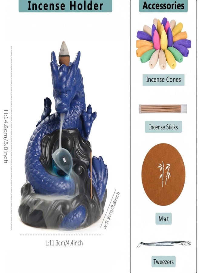 Simcat Dragon Waterfall Incense Burner,Backflow Incense Burner with 20 Incense Cones and 30 Incense Sticks，Ceramic Incense Cone Holder Used for Relaxation, Meditation, and Home Decoration (Blue) - Image 2